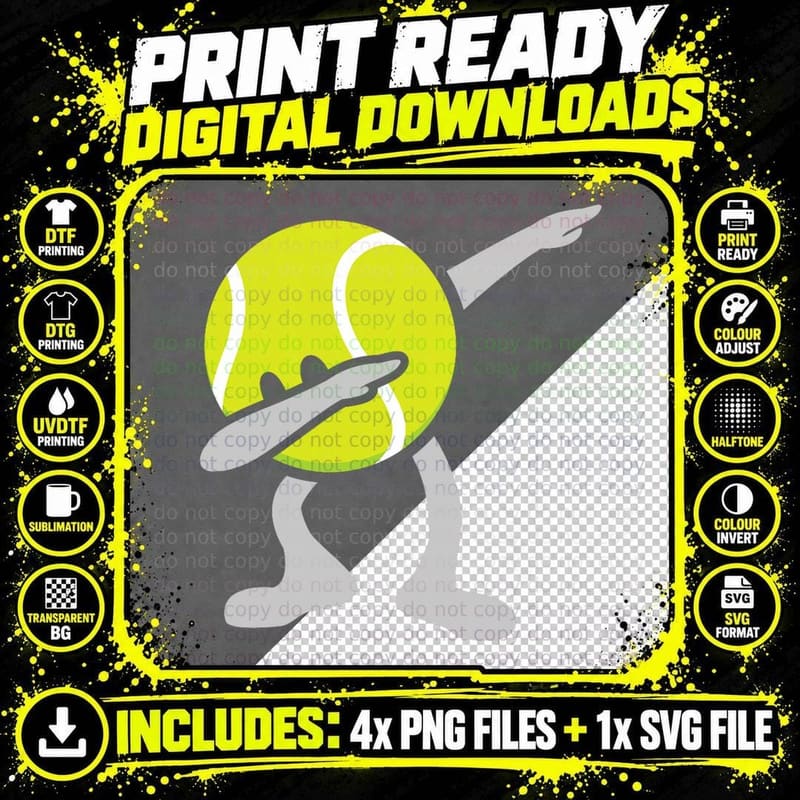 Funny Dabbing Tennis Ball, Tennis Humor, Sports Fan Gift Png SVG Digital Bundle