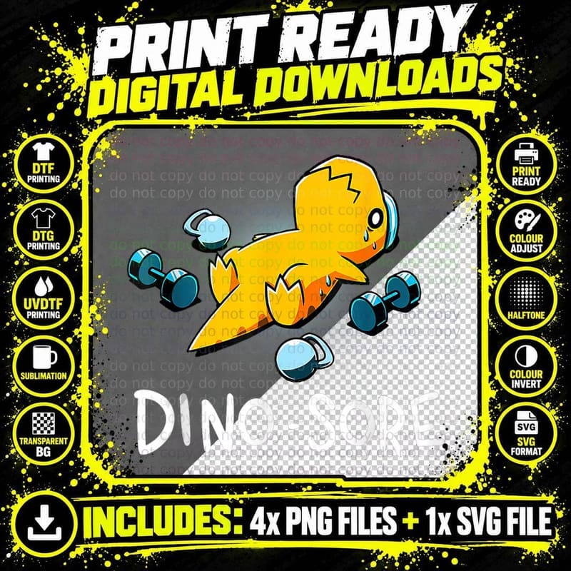 Funny Dinosaur Workout Gym Fitness Lifting Png SVG Digital Bundle