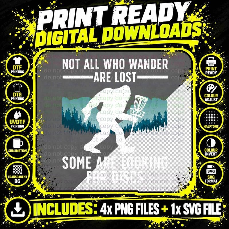 Funny Disc Golf for Men Women Bigfoot Basket Golf Png SVG Digital Bundle