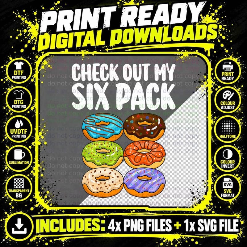 Funny Donut Art for Men Women Doughnut Lover Gym Six Png SVG Digital Bundle