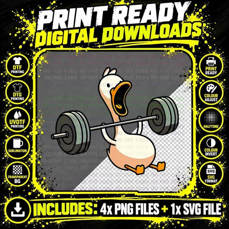 Funny Duck Deadlift Weight Lifting Bodybuilder Gym Png SVG Digital Bundle