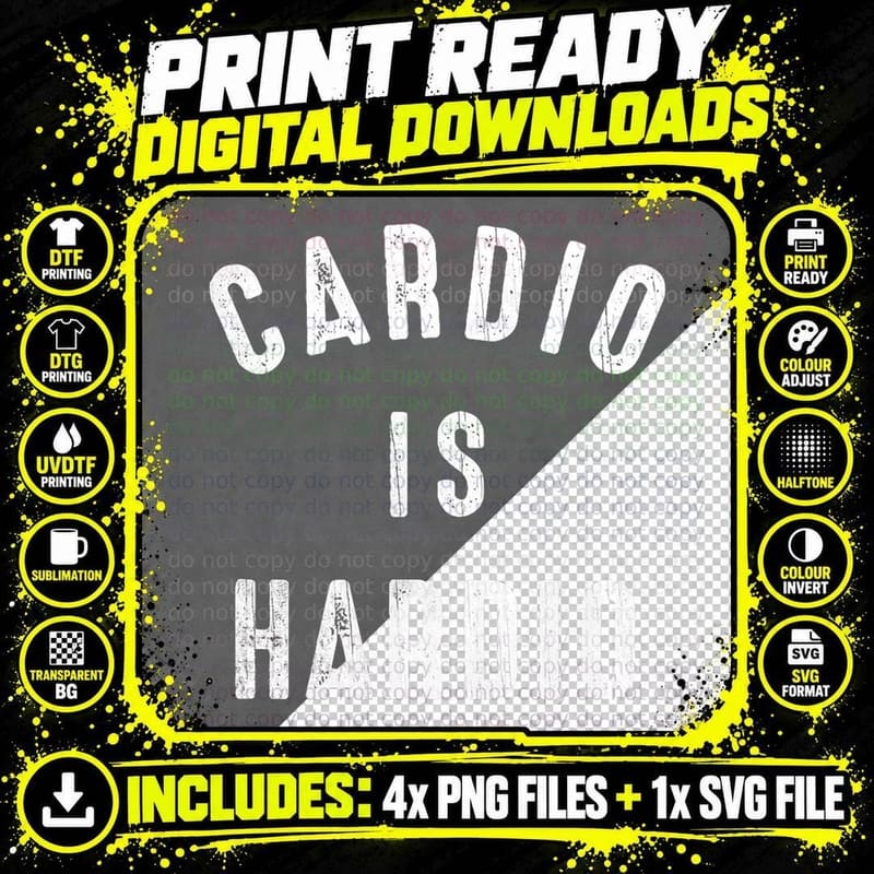 Funny Exercise Quote T-Shirt Cardio Is Hardio Jogging Png SVG Digital Bundle