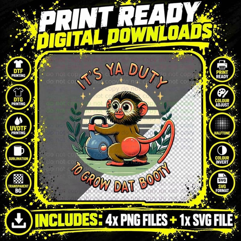 Funny Fitness Kettlebell Workout Gym Humor Grow Booty Png SVG Digital Bundle