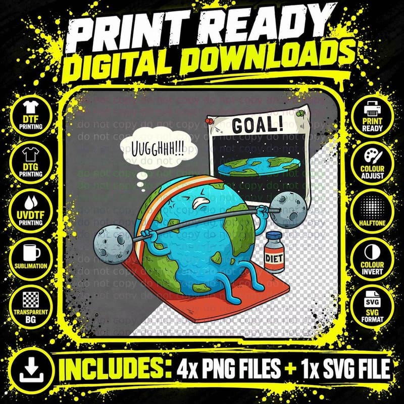 Funny Flat Earth Fitness Goal Gym Workout Training Meme Png SVG Digital Bundle