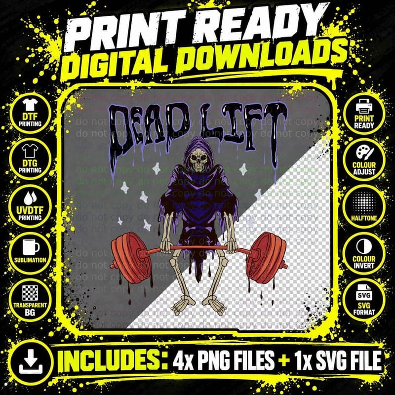 Funny Gym - Grim Reaper Deadlift Workout - Occult Png SVG Digital Bundle