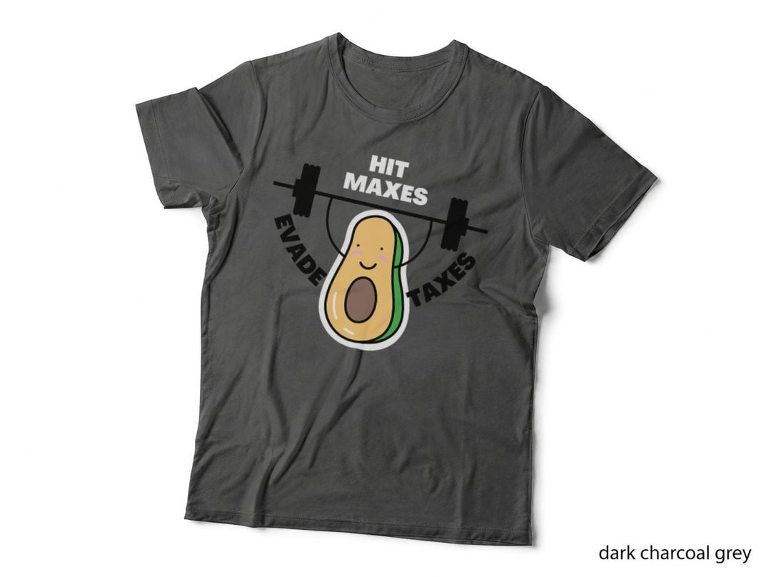 Funny Gym Weightlifting Hit Maxes Evade Taxes Workout T-Shirt
