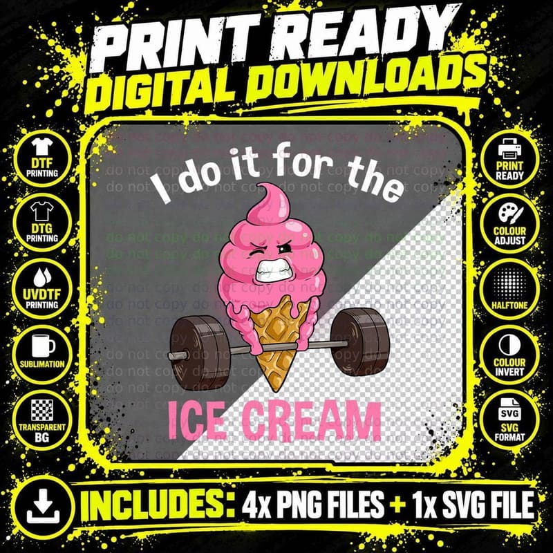 Funny Ice Cream Workout Fitness Muscle Gym Icecream Png SVG Digital Bundle