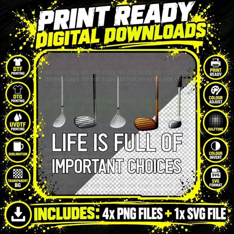 Funny Life Is Full of Important Choices Golf T-Shirt Png SVG Digital Bundle