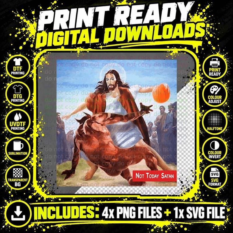 Funny Not Today Satan Jesus Crossover Basketball Png SVG Digital Bundle