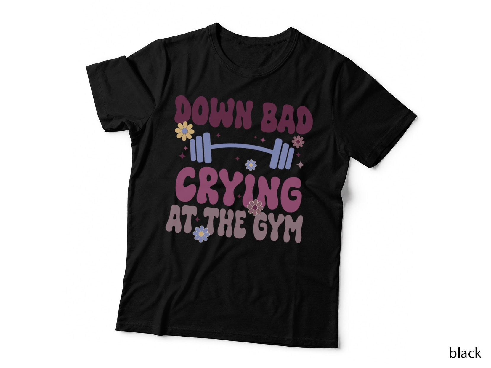 Funny Now I'm Down Bad Crying at the Gym Groovy, Workout Humor T-Shirt