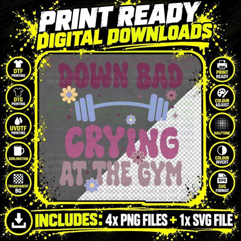 Funny Now I'm Down Bad Crying at the Gym Groovy Png SVG Digital Bundle