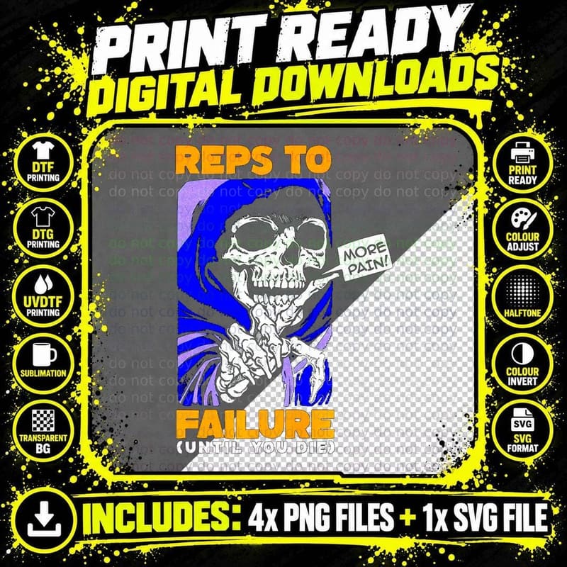 Funny Reps to Failure Weightlifting Bodybuilding Fitness Png SVG Digital Bundle