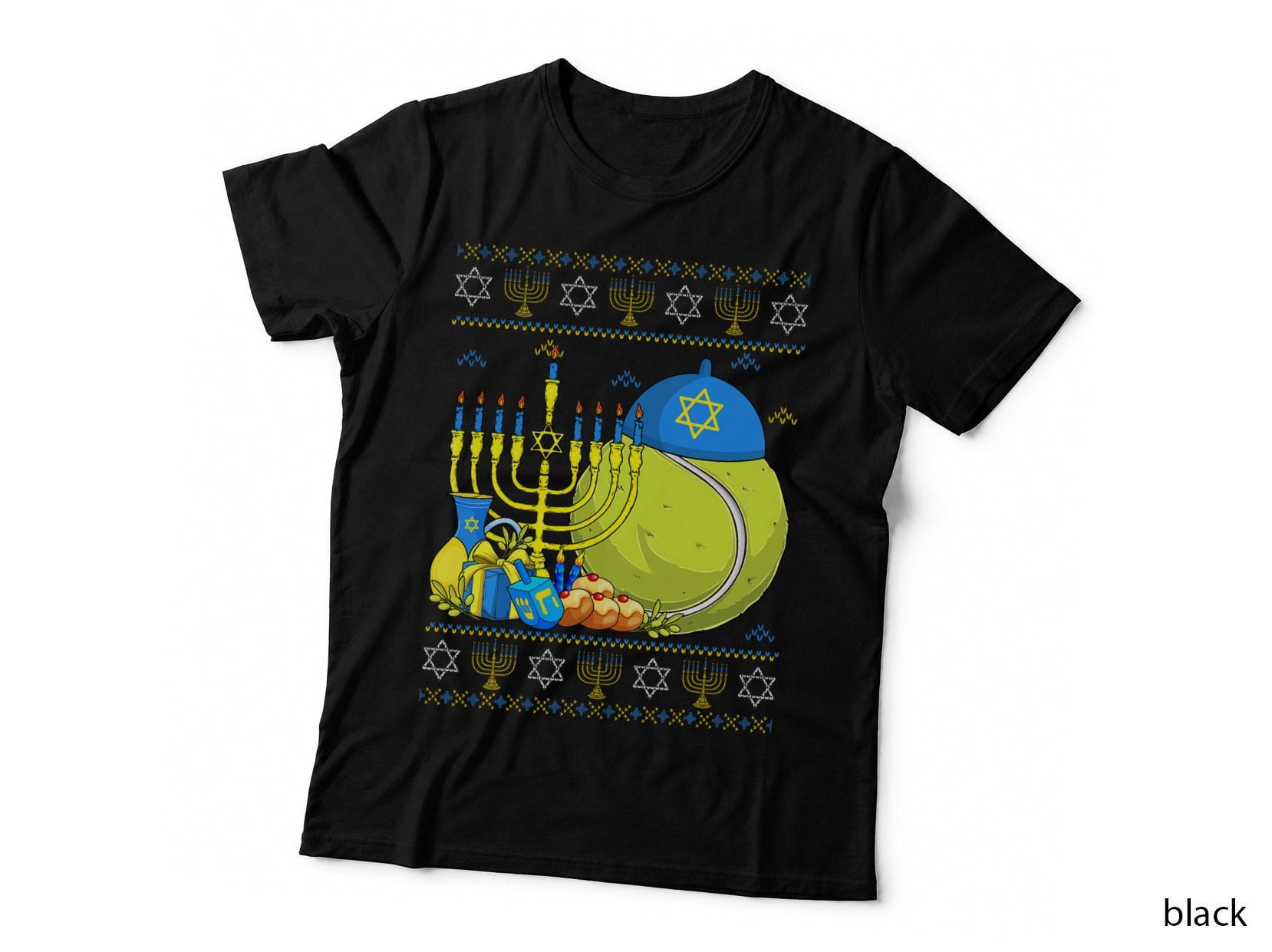 Funny Tennis Ball Menorah & Dreidel Ugly Hanukkah Sweater T-Shirt