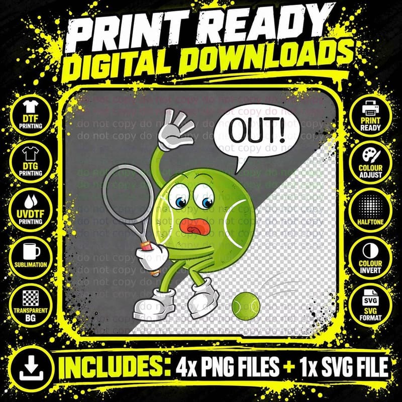 Funny Tennis Ball Out, Tennis Humor, Sports, Active Png SVG Digital Bundle