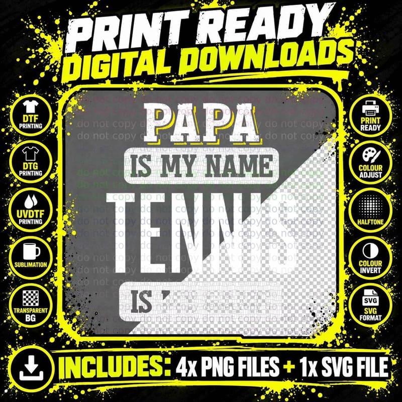 Funny Tennis Gift for Papa Fathers Day Shirt Png SVG Digital Bundle