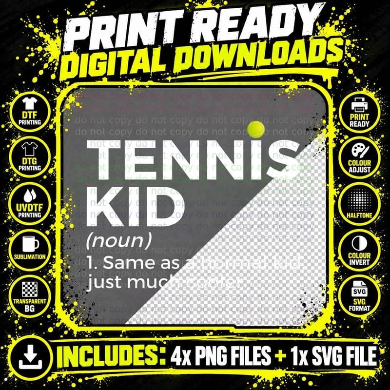 Funny Tennis Kid Definition Tennis Player, Kids Sports Png SVG Digital Bundle