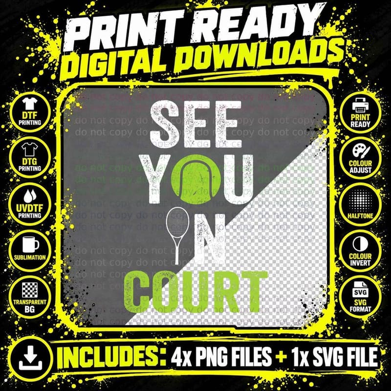 Funny Tennis Shirt See You in Court Vintage Tennis Png SVG Digital Bundle