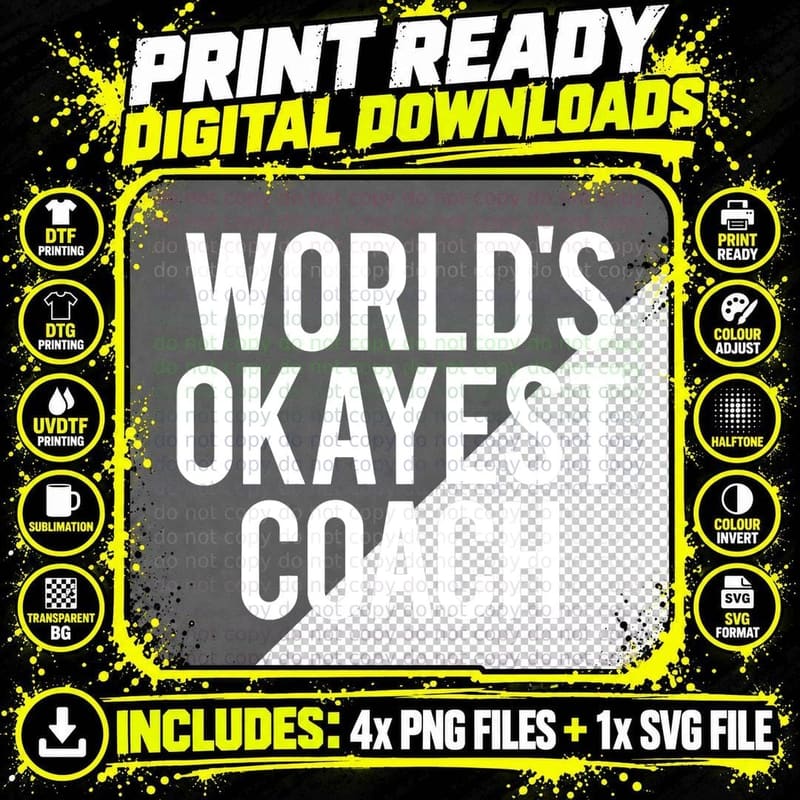 Funny World's Okayest Coach Workout Sports Fitness Gym Png SVG Digital Bundle