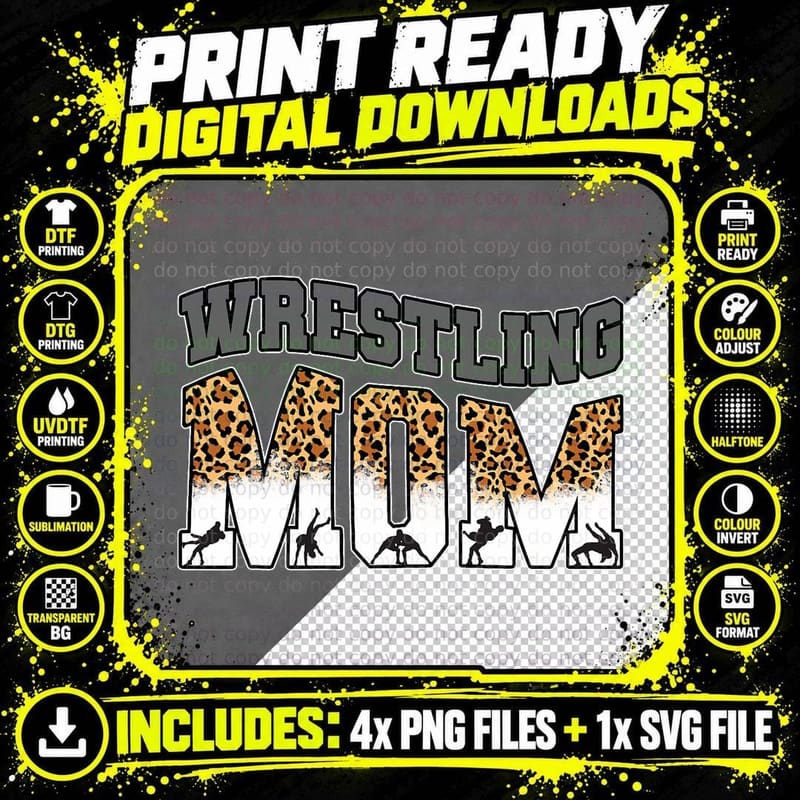 Funny Wrestling Mom Mama Sport Lover Leopard Game Day Png SVG Digital Bundle