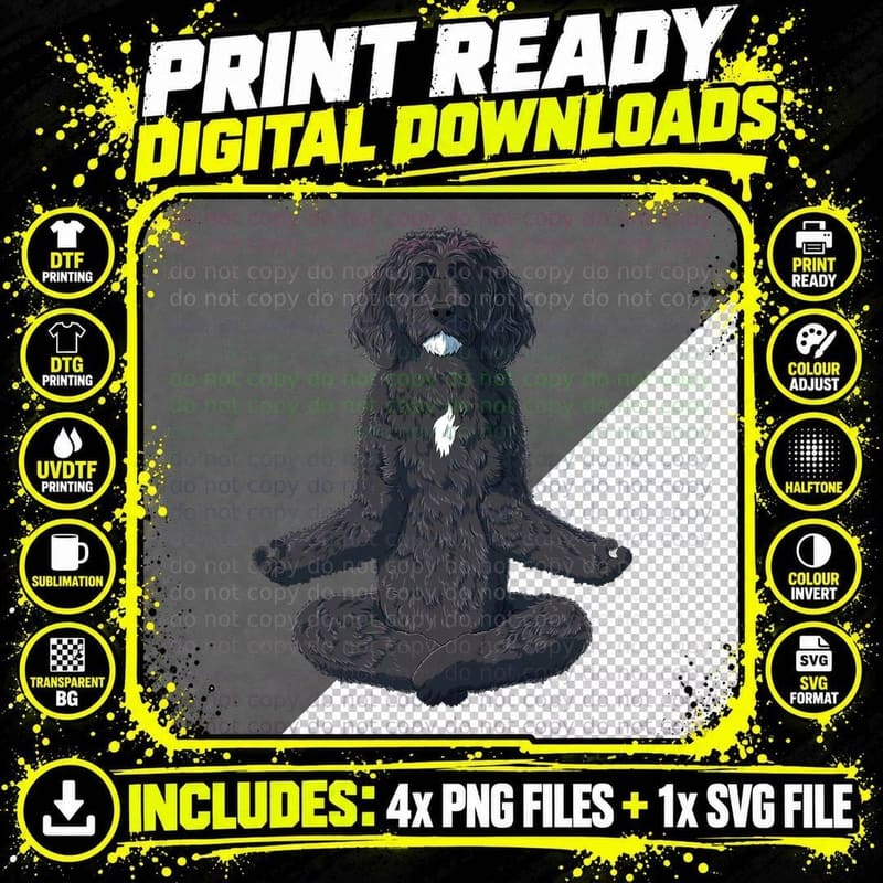 Funny Yoga Portuguese Water Dog, Yoga Humor, Workout Png SVG Digital Bundle