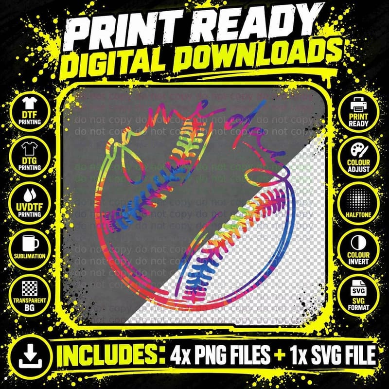 Game Day Baseball Life Softball Life Tie Dye Mothers Day Png SVG Digital Bundle
