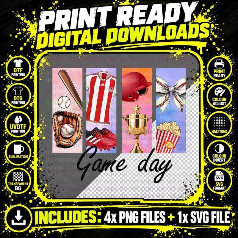 Game Day Sport Mom T-Shirt, Baseball Game Day Essentials Png SVG Digital Bundle