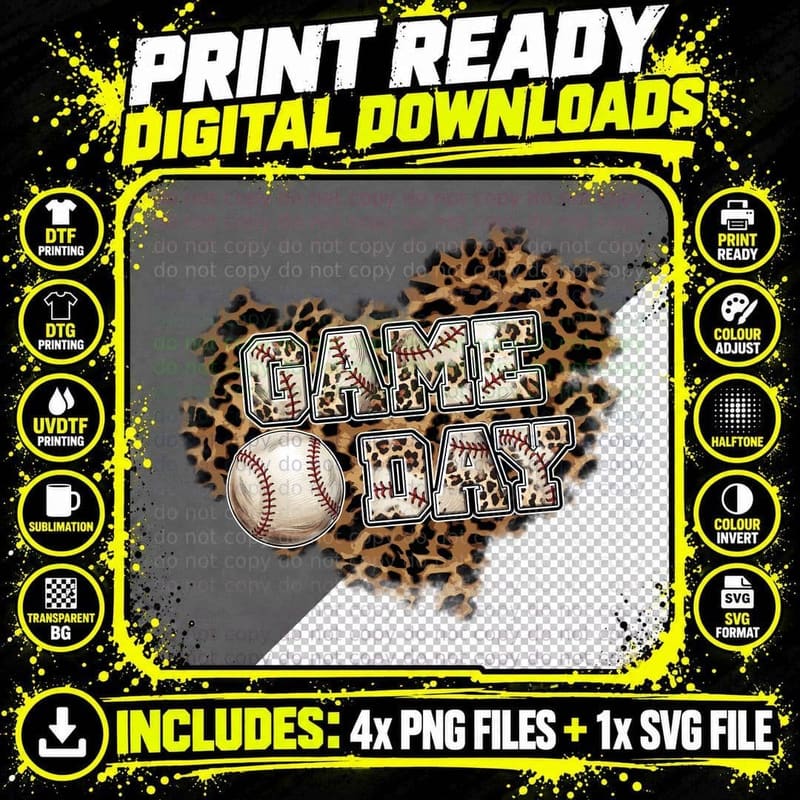 Game Day Sport Mom T-Shirt, Baseball Leopard Print Heart Png SVG Digital Bundle