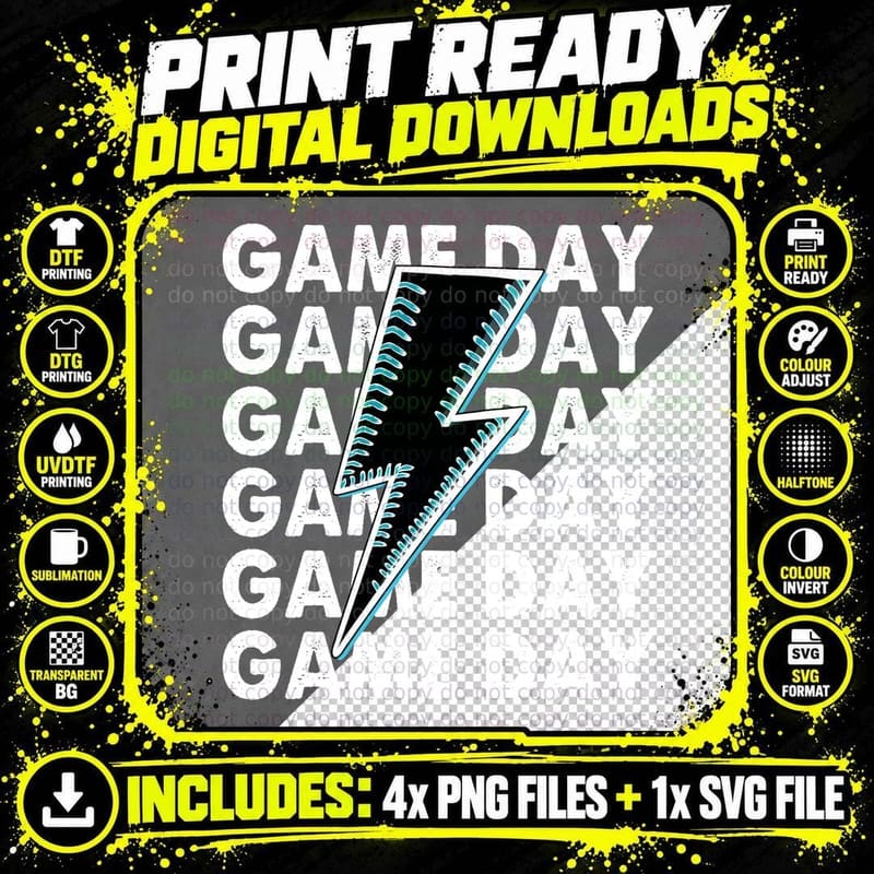 Game Day Sport Mom T-Shirt, Baseball Lightning Bolt Png SVG Digital Bundle