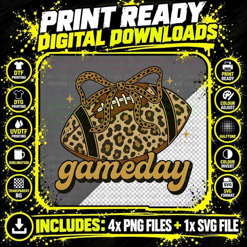 Gameday Sport Mom T-Shirt, Leopard Print Football with Png SVG Digital Bundle