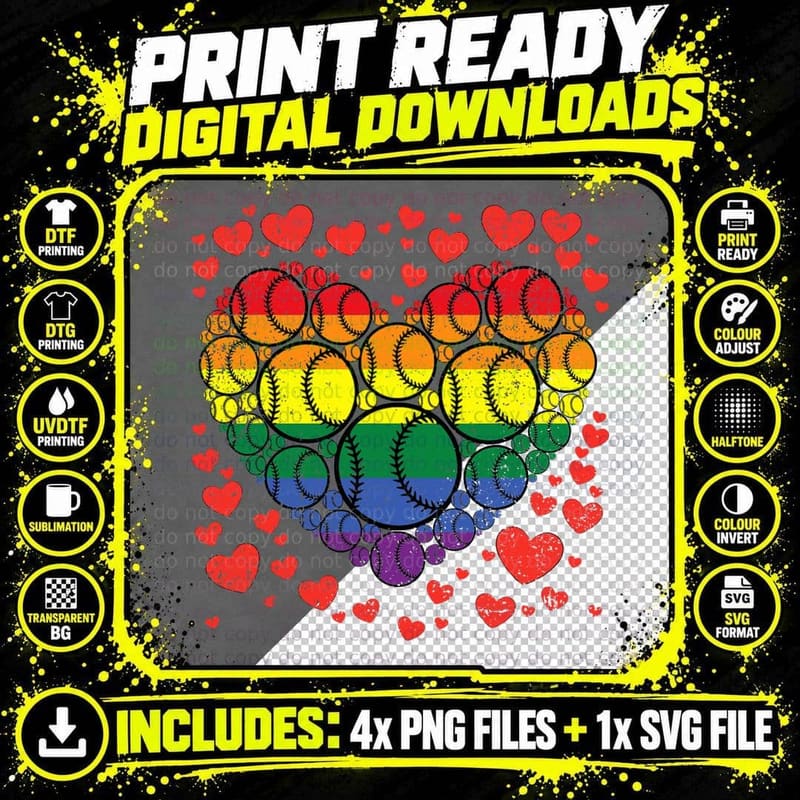 Gay Baseball Rainbow Pride Flag LGBT-Q Retro Player Png SVG Digital Bundle