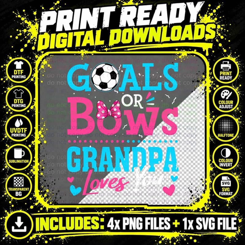 Gender Reveal Goals or Bows Grandpa Loves You Soccer Png SVG Digital Bundle