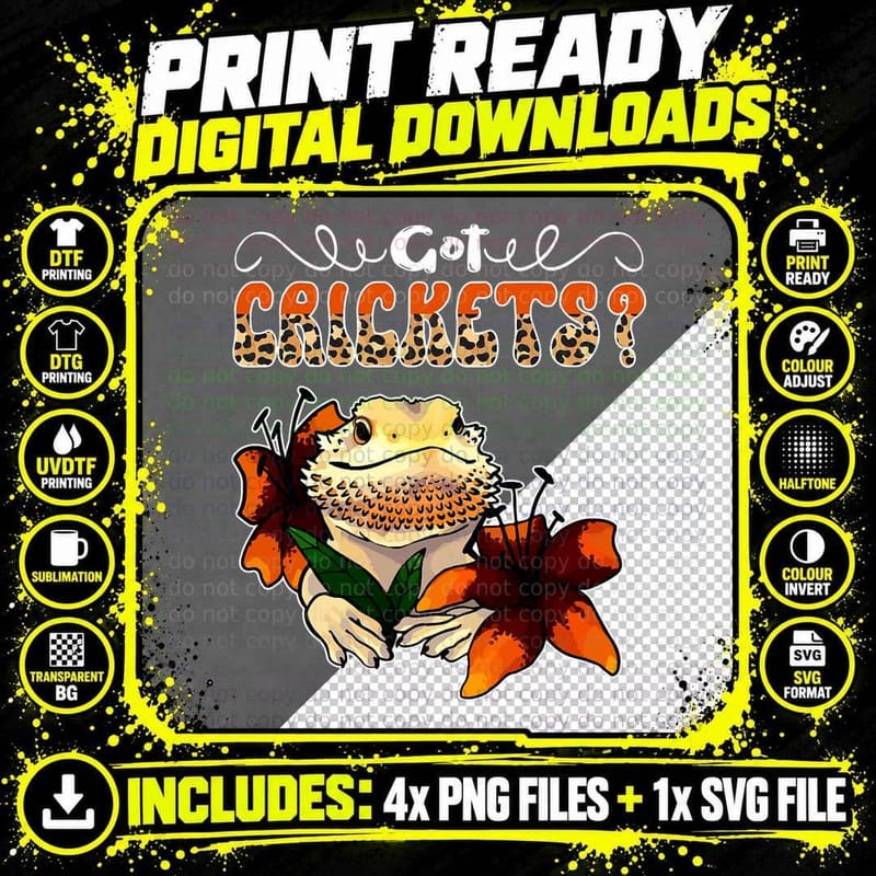 Got Cricket Flowers Cute Bearded Dragon Reptile Lover Png SVG Digital Bundle