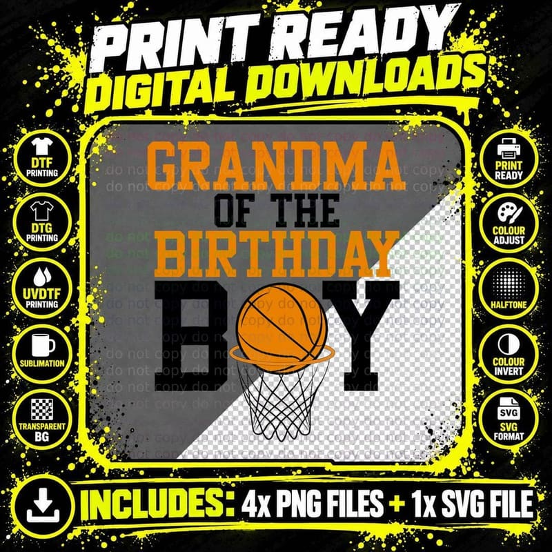 Grandma of the Birthday Boy Basketball Family Birthday Png SVG Digital Bundle