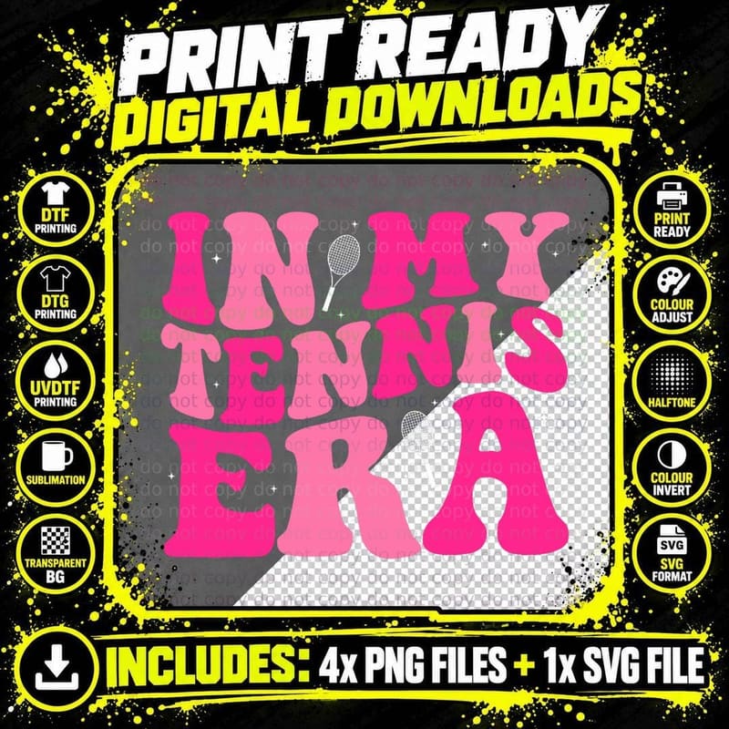 Groovy in My Tennis Era Funny Retro Tennis Player Sport Png SVG Digital Bundle