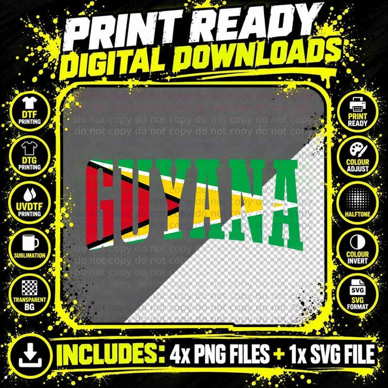 Guyana Sports Style Retro Guyanese Flag Pride Png SVG Digital Bundle