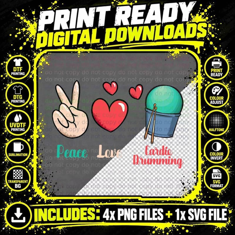Gym Fitness Class Workout Peace Love Cardio Drumming Png SVG Digital Bundle