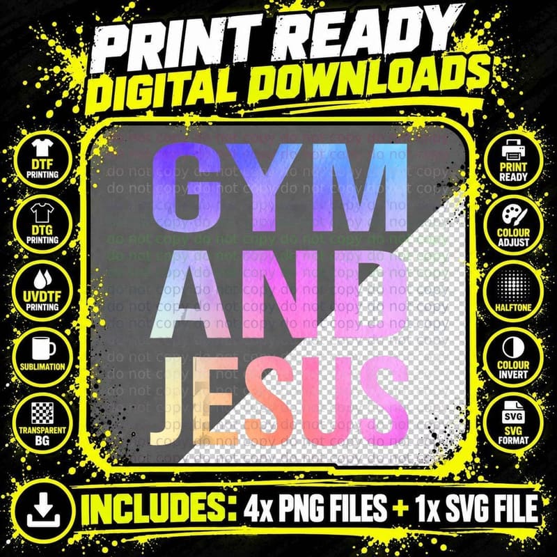 Gym and Jesus Funny Fitness Gym Lover Christian Workout Png SVG Digital Bundle