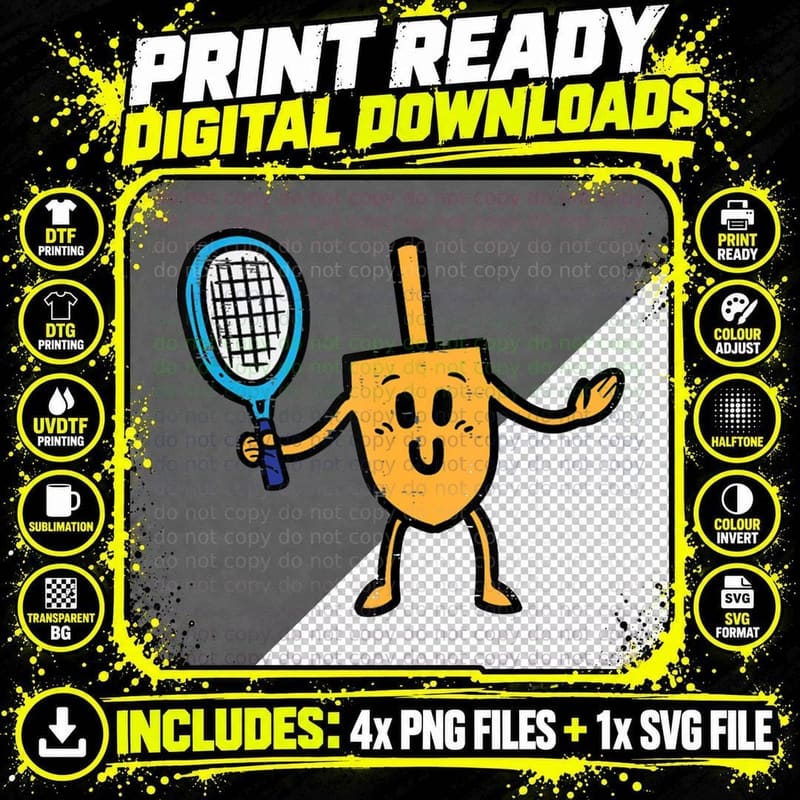 Hanukkah Dreidel Tennis Chanukah Jewish Men Women Kids Png SVG Digital Bundle