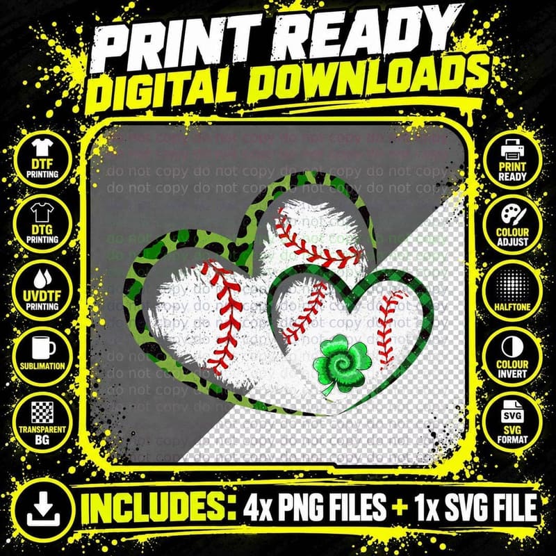 Happy St Patricks Day Shamrock Baseball Heart Men Kids Png SVG Digital Bundle