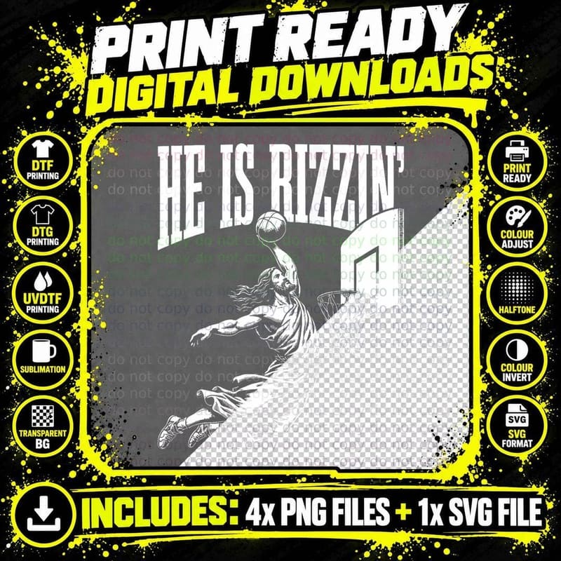 He Is Rizzin Funny Jesus Basketball Meme Png SVG Digital Bundle