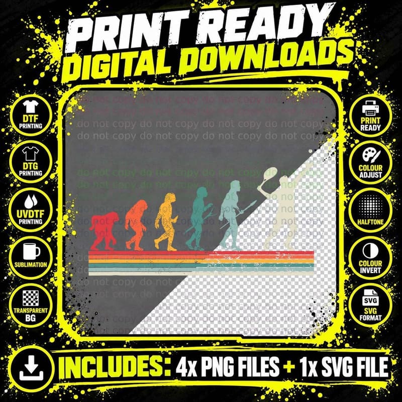 Human Evolution Tennis - Sport Game Vintage Tennis Png SVG Digital Bundle