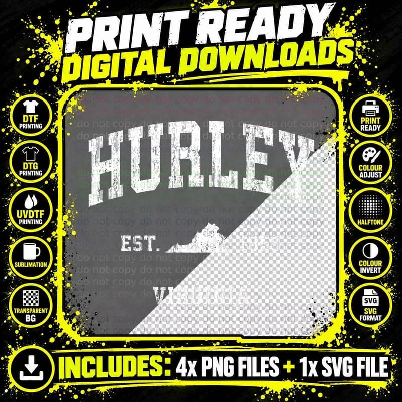 Hurley Virginia VA Vintage Athletic Sports Design T-Shirt Png SVG Digital Bundle