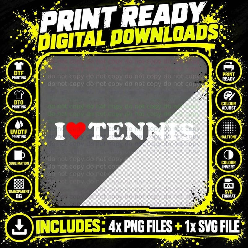 I Heart Tennis I Love Tennis Hobby Theme Lover Png SVG Digital Bundle
