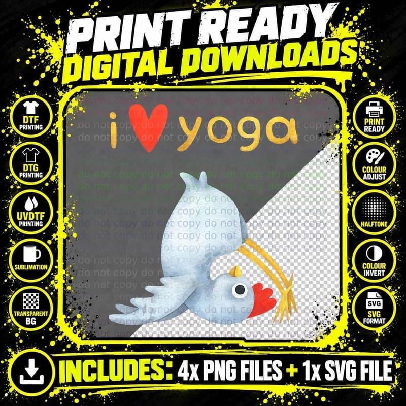 I Love Yoga Chicken Funny Tee Pilates Animals Lover Gift Png SVG Digital Bundle