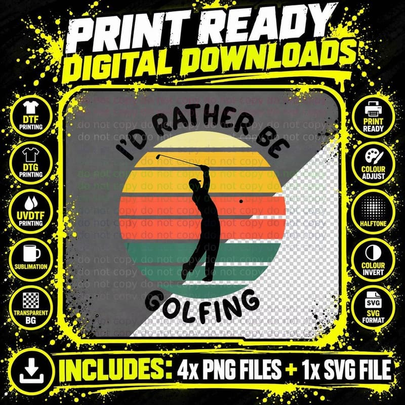I'd Rather Be Golfing Golfer Sports Apparel Golf Men's Png SVG Digital Bundle
