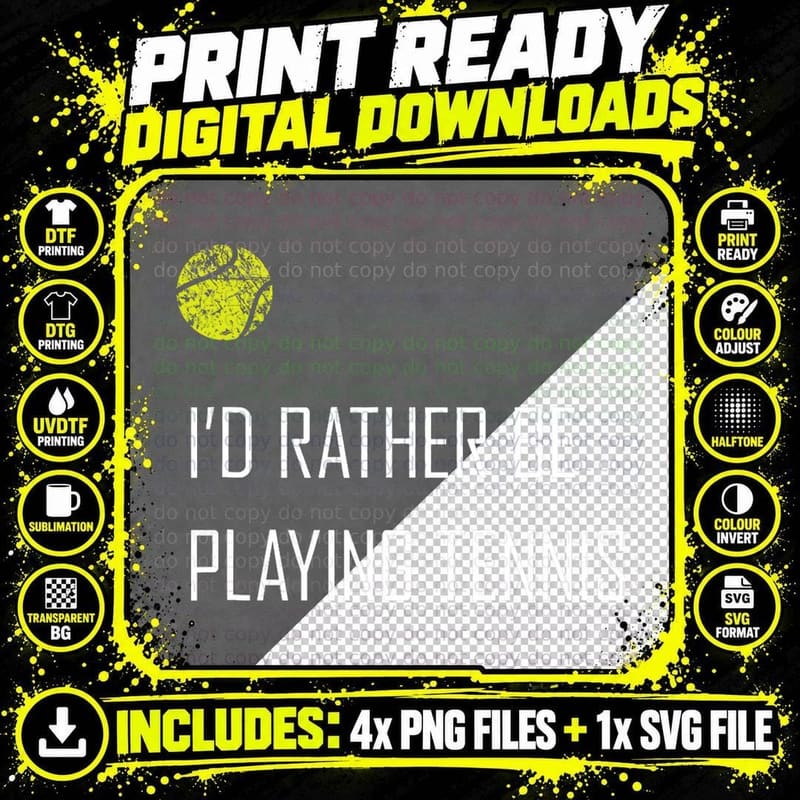 I'd Rather Be Playing Tennis Shirt Png SVG Digital Bundle
