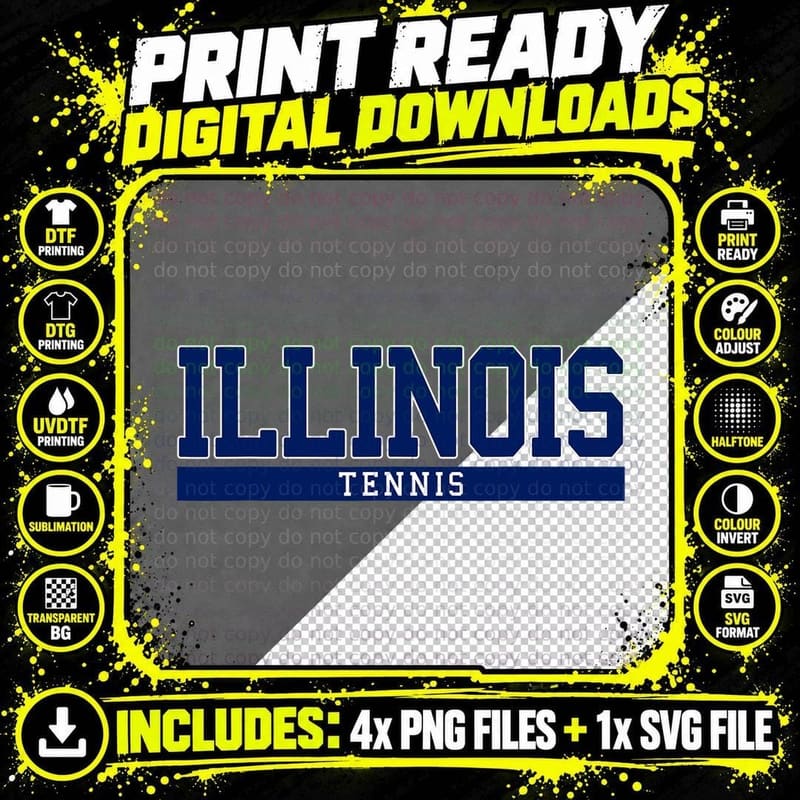 Illinois Tennis, Chicago Sports Fan, State Pride Png SVG Digital Bundle