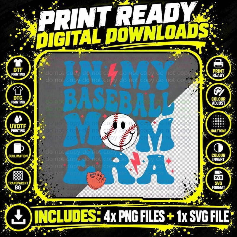 In My Baseball Mom Era Groovy Retro Mama Happy Mother's Png SVG Digital Bundle
