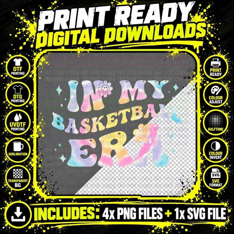 In My Basketball Era Groovy Tie Dye Teacher Student Png SVG Digital Bundle