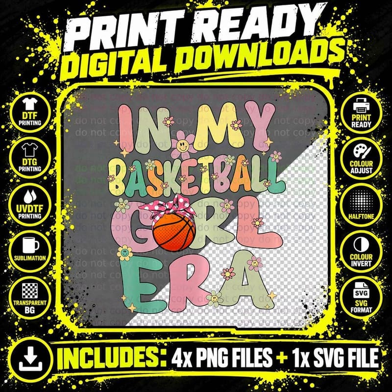 In My Basketball Girl Era Retro Groovy Funny Png SVG Digital Bundle